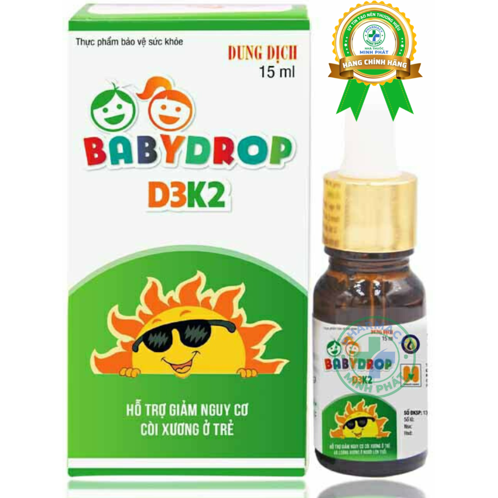 BỔ SUNG VITAMIN D3, GIÚP TĂNG CƯỜNG HẤP THU CANXI CHO CƠ THỂ - BABYDROP D3K2 HỘP 1 LỌ 15 ML